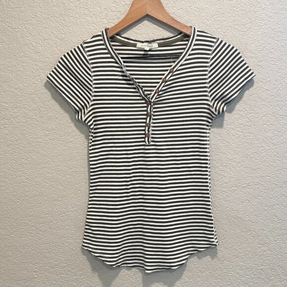 Pure + Good Green & White Striped Henley Baby Tee Small - Picture 1 of 5